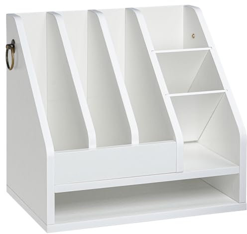 HOOBRO Dokumentenablage, Schreibtisch Organizer Holz, Briefablage Holz, Aktenablage, Schreibtischorganizer, Büroaufbewahrung für Akten, Post, Umschläge, Zeitschriften, Weiß EWT33WF01