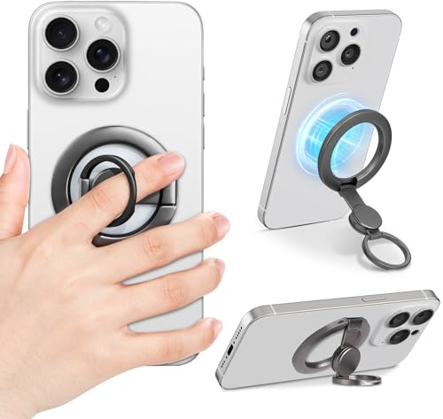 mylovetime Handyringhalterung Finger für Mag Safe Ring, Metallisch Grau Handy Fingerhalterung Dreifache Drehdesign Mag-Safe Fingerhalter, 360° Freie kompatibel mit iPhone & Smartphone mit Metallring