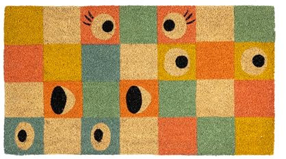 Fisura – Originelle Fußmatte “Augen” aus Kokosfaser mit Rutschfester PVC-Unterseite. Fußmatte für den Hauseingang. Karierte Fußmatte. Handbemalt. Maße: 70 cm x 40 cm