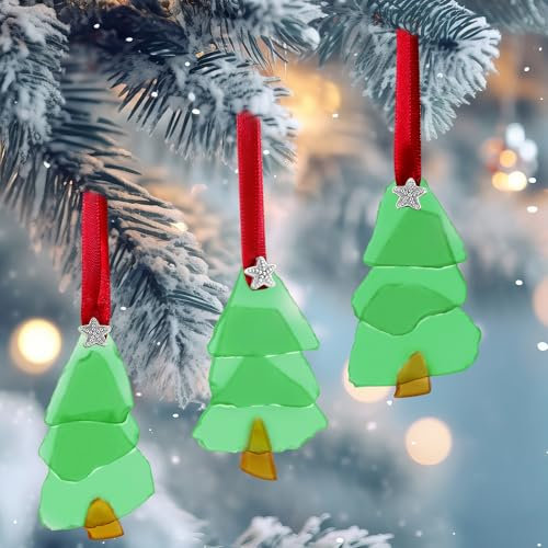 Bucherry 3 Pcs Sea Glass Christmas Tree Ornaments Sea Glass Ornaments Sea Glass for Crafts Sea Glass Decoration Christmas Hanging Ornament for Beach Christmas Tree Ocean Gift Party Table Decoration