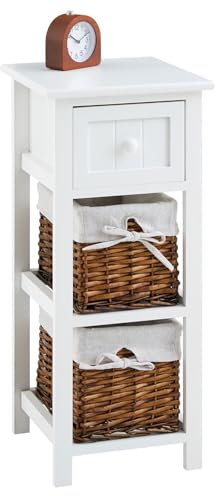 IDIMEX Nachttisch TALASI mit Schublade weiß - Nachtschrank im Landhausstil, kleine Nachtkommode mit Zwei Körben, Beistelltisch Schlafzimmer