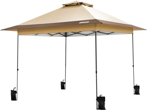VIVOHOME Pavillon 4x4m Doppelschichtdach mit Rolltasche und 4 Sandsäcken 2 Ebenen tragbares Zelt für Terrasse Garten Hinterhof