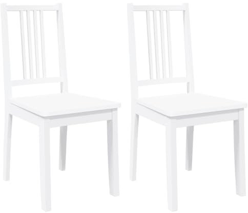vidaXL Esszimmerstühle 2 STK. Weiß Massivholz Gummibaum, Küchenstuhl, Stuhl, Beistellstuhl, Essstuhl, Wohnzimmerstuhl, Restaurant Stuhl, Akzentstuhl