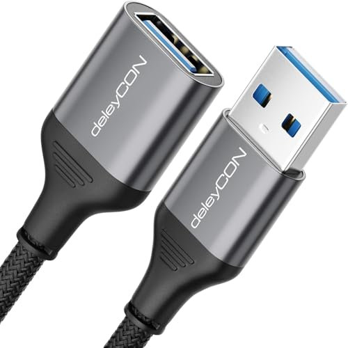 deleyCON 0,5m USB 3.0 Cable de Extensión 5Gbps (Clavija A a Toma A) Clavija de Aluminio + Cable de Nylon Cable de Datos para Teclado, Lector de Tarjetas, Impresora, Escáner, Cámara, etc.