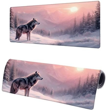Large Mouse Mat Snow, Extended XXL Wolf Gaming Mouse Pad Desk Pad 800x400x3mm, Keyboard Mat with Non-Slip Rubber Base, Soft Smooth Surface, Stitched Edges Mousepad, Improved Precision and Speed Q-3