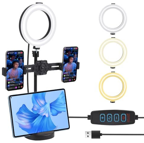 Ring Light with Stand & Phone Holder, Desk Ring Light with 3 Colors Modes and 9 Brightness Levels for Laptop/Computer/Phone/Monitor, Travel Desktop Hola Light For Filming Recording Live Streaming (2)