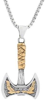 Sumpgle Viking Crow Hache Modèle Pendentif Collier Acier Inoxydable Nordique Bijoux Unisexe Style Rétro Accessoire de Mode