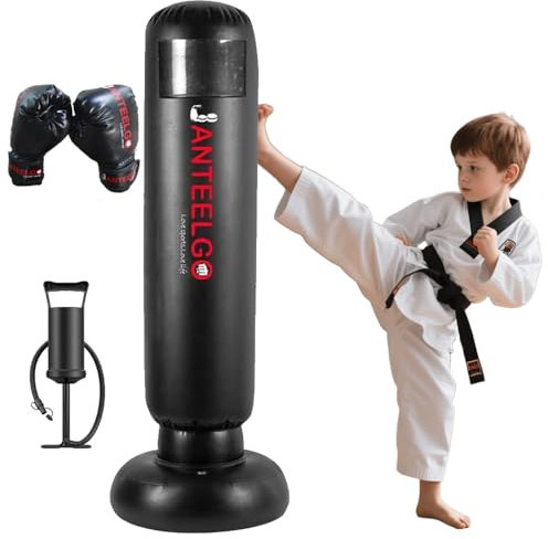 Boxsack Kinder Stehend mit Boxhandschuhen ab 3-12 Jahre, JanTeelGO 150cm Stabile Boxing Bag - Geschenke für Jungen und Mädchen, Standboxsack für das Üben von Karate, Taekwondo