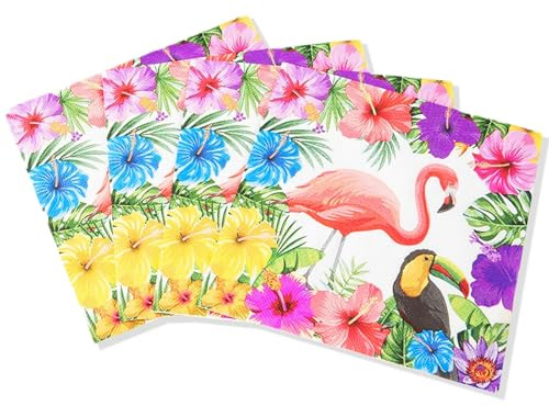 Affivia Hawaii Servietten Flamingo Deko,20 Stück Deko Hawaii Party Geburtstag Serviette,Servietten Sommer Blumen,Tischdeko Sommer,Flamingo Serviette für Beach,Tropical,Gartenparty,Poolparty,Sommerfest