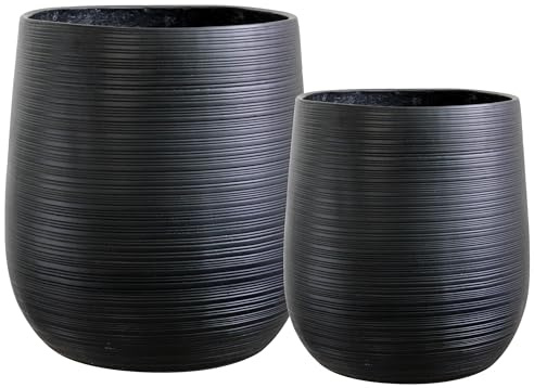 Olly & Rose Extra Large Plant Pot Patterned - Black Garden Planter - XL Flower Pot - H 50cm D45cm + H40cm D38cm