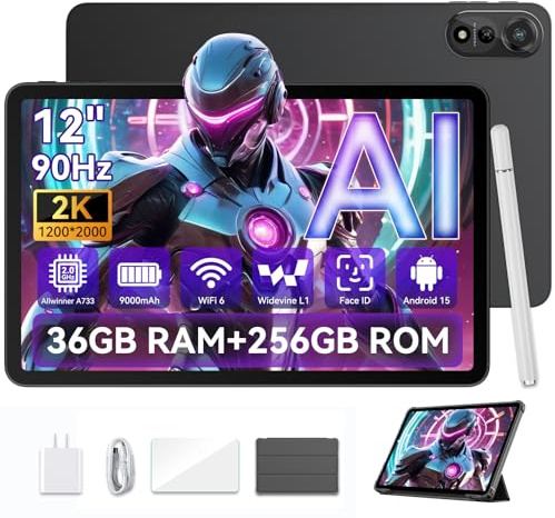 Blackview Tablet Android 15 tabletas 2025 Air Gesture, FHD+ 2K IPS Display 90Hz, 36GB RAM + 256GB ROM, 9000mAh, Pen &Case, Octa-Core A733 hasta 2.0GHZ, WiFi 6, BT5.2, Widevine L1, GPS GMS