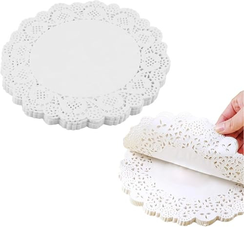 Capesaro 11.5cm Weißes Spitzenpapier Tortenunterlage Rund (100 Stück) - Spitzendeckchen für Kuchen, Hochzeitsdekoration, Tischsets, Platzset Papier und Verpackung