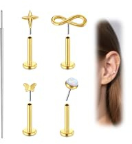 MODRSA 20G Tragus Piercing Silber Gold - Herz/Schmetterling/CZ/Stern-Design für Helix/Konch/Medusa Piercing, 6MM Flash Back - Hypoallergener Ohrschmuck für Damen