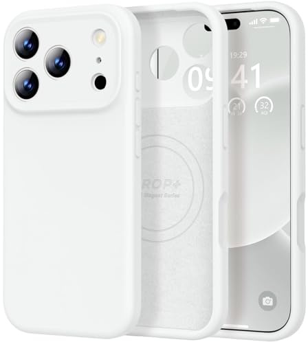 Vooii Magnetic for iPhone 17 Pro Max Case, Compatible with Magsafe (Premium Liquid Silicone) (Fit for Battery Charger Cases) Full Body Protective Anti-Scratch Microfiber Lining 6.9 inch, White