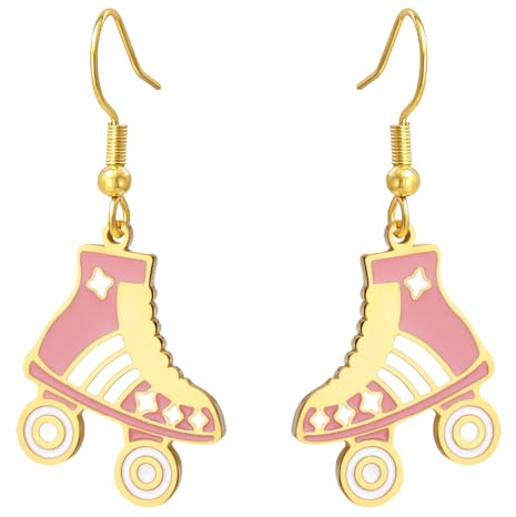 Dreamtimes Rollschuh-Anhänger-Ohrring Rollschuh-Ohrringe Bunte Edelstahl-rollschuh-Anhänger Sport-anhänger-Ohrring Inspirierender Schmuck Geschenk für Frauen Rollschuh-Liebhaber