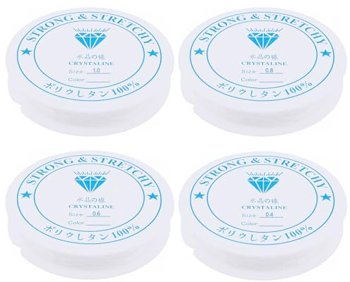 4 Pezzi Filo Elastico per Braccialetti, Filo di Perline Trasparente, Cordino Elastico Plastica per perline per DIY, Bracciali, Artigianato (0.4mm 0.6mm 0.8mm 1.0mm)