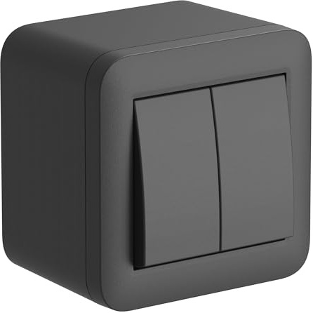 Electraline 60481 contenitore da superficie con doppio interruttore/deviatore FIXA, 10A, nero, IP40, compatibile per installazione con tubo rigido e canalina