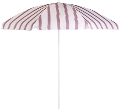 OHS Stripe Garden Parasol, Outdoor Garden Umbrella Parasol Sun Shade UV Protective Polyester Patio Canopy with Sturdy Steel Pole Water Resistant Beach Umbrella, Chocolate/Cream - 1.8m