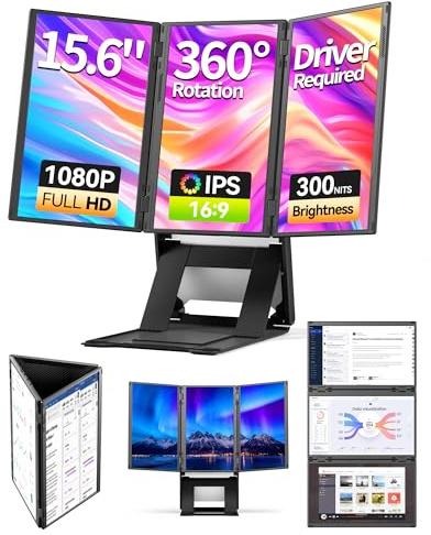 Newwin Triple Laptop Screen Extender Monitor 15.6 FHD 1080P IPS Quad Laptop Monitor Extender Multi Screen Display for Laptops Compatible with Windows MacBook (One-Cable Connection, Driver Required)