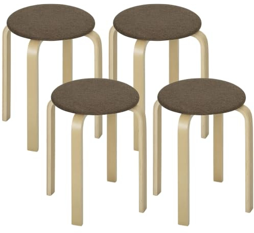 HOMCOM Esszimmerhocker 4er Set Stapelhocker für Esszimmer Braun | Aus Birkensperrholz, Hocker mit Leinenoptik, Küchenhocker, Polsterhocker, Wohnzimmer