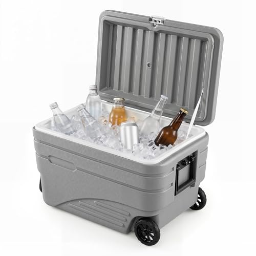 COSTWAY Nevera Portátil Rígida, Nevera Térmica de Gran Capacidad con Ruedas, Mango Plegable, 2 Asas Laterales, Hielera de Alto Rendimiento 5-7 Días para Camping Pesca Playa