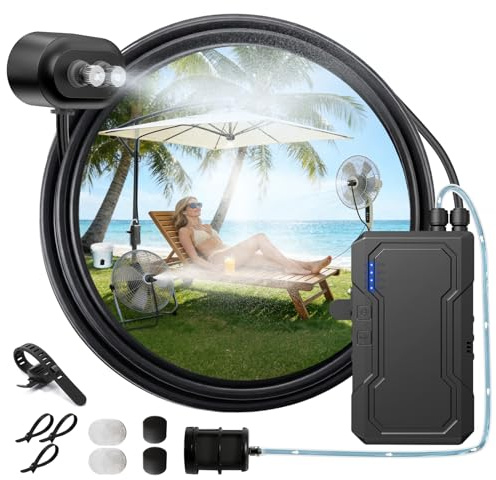 Ausic Sistema de nebulización magnético portátil con bomba, kit de 6000 mAh para exteriores para patio exterior, carrito de golf, pulverizador de agua para enfriar deportes, toldo, playa, campamento