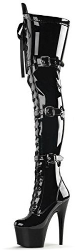 PleaserUSA Platform Overknee Schnür Stiefel Adore-3028 Lack schwarz