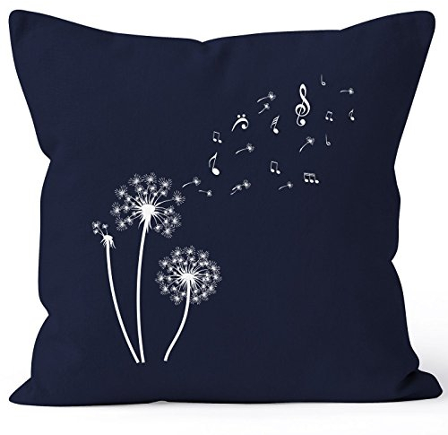 Autiga Kissenbezug Pusteblume Musiknoten Noten Musik Dandelion Kissen-Hülle Deko-Kissen Baumwolle quadratisch Navy Unisize