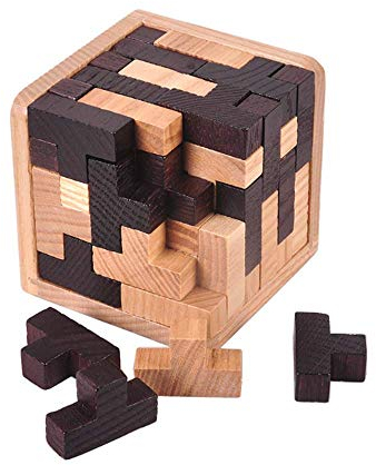 Gobus 54 Stücke T Form Bausteine Kombinationen 3D Holz Pädagogisches Spielzeug Denkaufgabe Puzzle Schwarz und Weiß für Kinder Erwachsene
