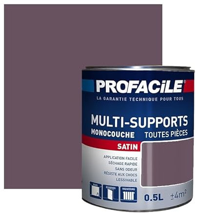 PROFACILE Peinture intérieure multi-supports, satin, murs, plafonds, boiseries, radiateurs, sans odeur, plusieurs teintes 0.5 litre
