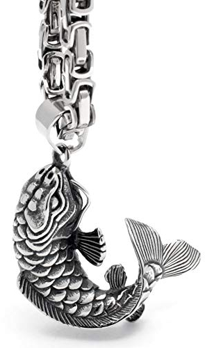 Schmuck-Checker Edelstahl Herren Anhänger japanischer Koi Fisch Silber hochwertig mit Königskette Halskette Männergeschenk Geschenk