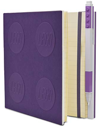 IQ LEGO Stationary Locking Notebook - Schreibwaren Notizbuch mit Gelstift - Notizbuch mit 352 quadratischen Papierseiten und Gelschreiber - Lavender