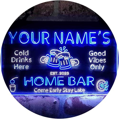 Personalized Your Name Custom Home Bar Beer Established Year Dual Color LED Barlicht Neonlicht Lichtwerbung Neon Sign White & Blue 600mm x 300mm Inches st6s64-p1-tm-wb