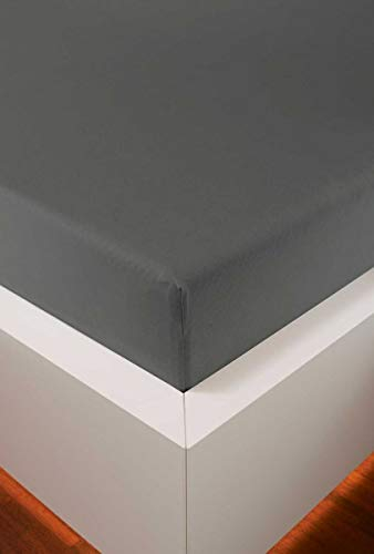 Schlummerglück Spannbetttuch mit hochwertigem Tencel, Falten- und bügelfrei, ideal für höhere Matratzen/Boxspringbetten, versch. Größen und Farben wählbar (Titan, 180-200 x 200-220 cm)
