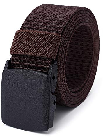 Mile High Life Cinturón de red de nylon Cinturón militar exterior Hebilla plástica segura TSA (marrón)