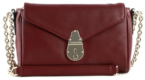 Calvin Klein Leder Umhängetasche Schultertasche Flap Crossbody Wine rot