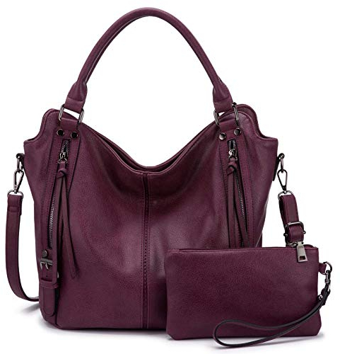 Realer Damen Handtaschen Mittel Shopper Lederhandtasche Schultertasche Umhängetasche Geldbörse Hobo Damen Taschen Set für Büro Schule Einkauf Reise 2pcs Weinrot