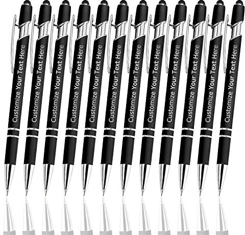 Penne Personalizzate con Nome, Penne a Sfera Personalizzabile con Incisione Nome Logo Messaggio, 12 Pezzi Metallo Soft Touch Penna Personalizzata per Compleanni, Laurea, Anniversari(Inchiostro Nero)