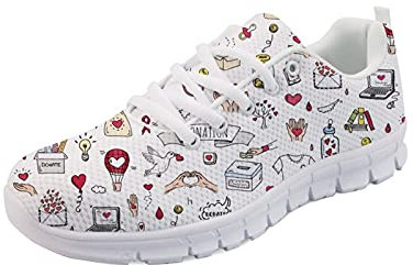 Belidome Heart Design fSports Zapatillas de Deporte para Mujer Zapatillas de Malla con Cordones Zapatos Planos, duraderos y Antideslizantes