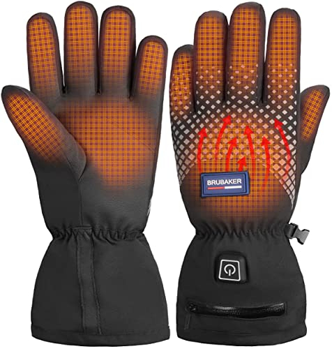 BRUBAKER Heated Ski Gloves with Rechargeable Battery Waterproof and Windproof - Winter Gloves for Men and Women - 3 Stage Temperature Controller Heating - Thermo Gloves Skiing Motorcycle - Size L/XL