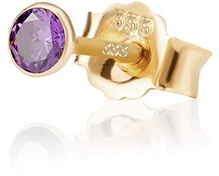 NKlaus Einzel 3,0mm 333 Gelb Gold 8 Karat Ohrstecker Kristall Zirkonia Amethyst Butterfly Verschluss Damen Mädchen 3349