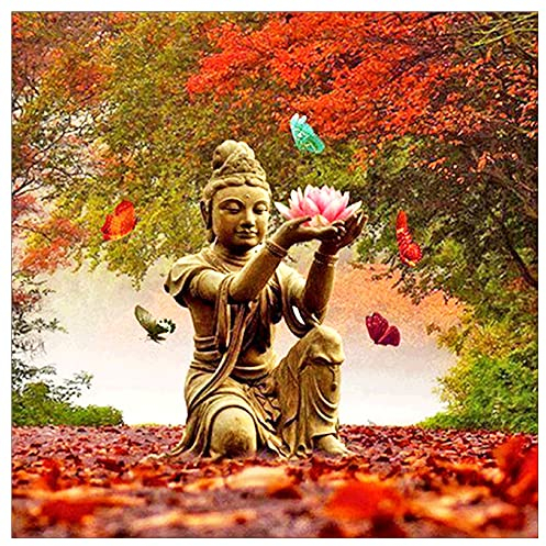 DCIDBEI Quadratische Steine Diamant Painting Bilder 40x40cm Square Diamond Painting Eckige Steine Diamant Malerei Gemälde Basteln nach Zahlen Erwachsene Buddha Lotus Puzzle Leinwandbilder Poster