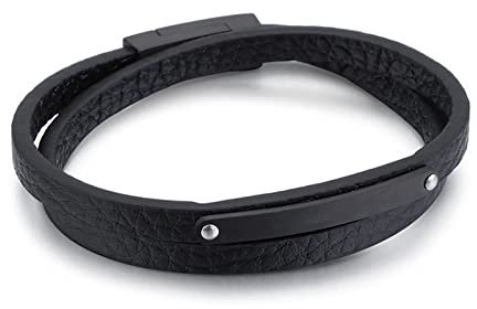 Wycian Armband Schwarz Jungen, Armband Leder Einfacher Stil 39.5CM Rostfreier Stahl für Männer Frauen