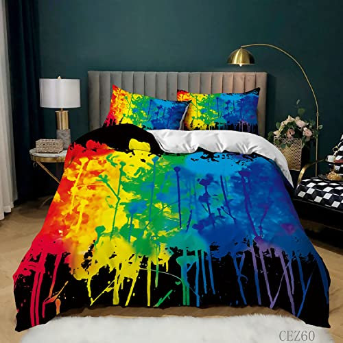 Regenbogen-Bettbezug Abstraktes Süßes Bettwäsche-Set 3-Teilig Bunte Gestreifte Steppdecke Doppelbettgröße für Mädchen Damen Jungen Teenager Erwachsene mit Kissenbezug (Farbe 3,200*200cm)
