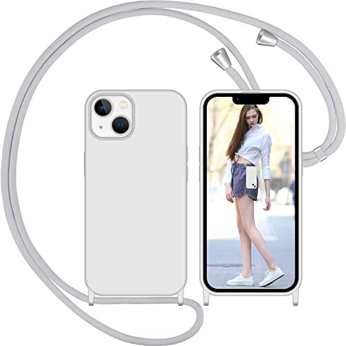 Nupcknn Liquid Silikon Handykette Hülle für iPhone 14 Hülle Necklace(abnehmbar) Hülle mit Kordel zum Umhängen Handy Schutzhülle mit Band(Grau)
