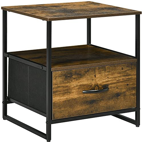 HOMCOM Mueble Organizador Cajonera de Tela con Cajón Plegable Estante Abierto y Marco de Acero Estilo Industrial para Salón Recibidor Dormitorio 45x40x50,5 cm Marrón Rústico