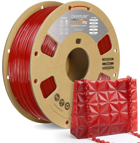 OVERTURE High Speed TPU 95A 3D Printer Filament 1.75mm, 1kg Translucent Red | Flexible & High Elasticity & Durability, Excellent Layer Adhesion, Accuracy ± 0.02mm, Fits Most FDM (Translucent Red)