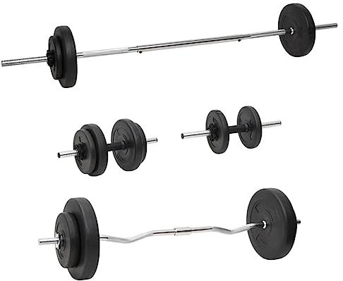 vidaXL Langhantel und Kurzhantel mit Gewichten 60 kg, Langhantel Set, Hantelscheiben Set, Langhantelstange, Fitness Trainingsgerät
