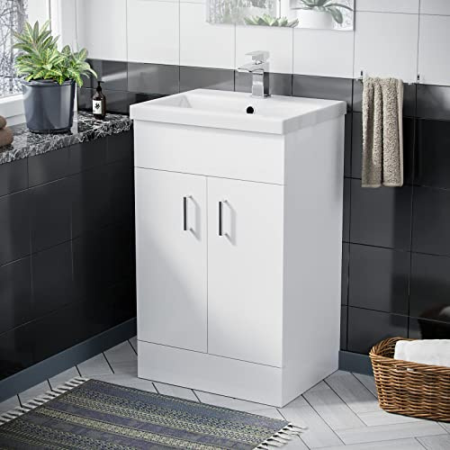 Nes Home 500mm White Basin Sink Flat Pack Vanity Unit Floor Standing |Nanuya