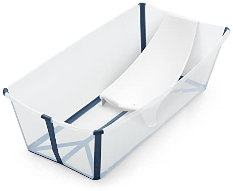 Stokke Flexi Bath XL (Azul transparente) con Soporte para recién nacido - Ideal para edades 0-6 - Duradera y fácil de guardar